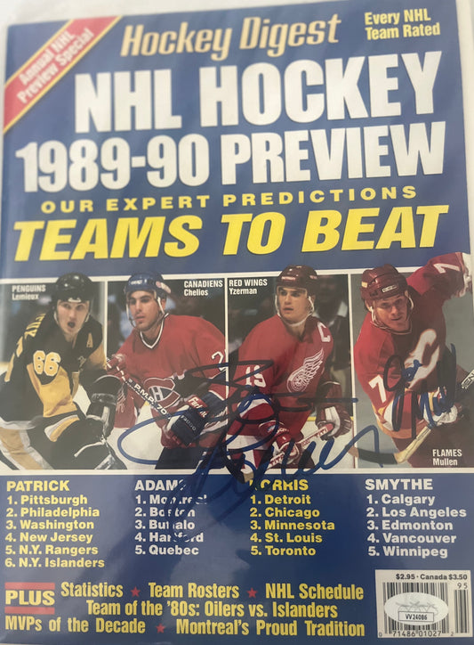 89-90 HOCKEY DIGEST SIGNED BY 7  YZERMAN & JOE MULLEN   JSA
