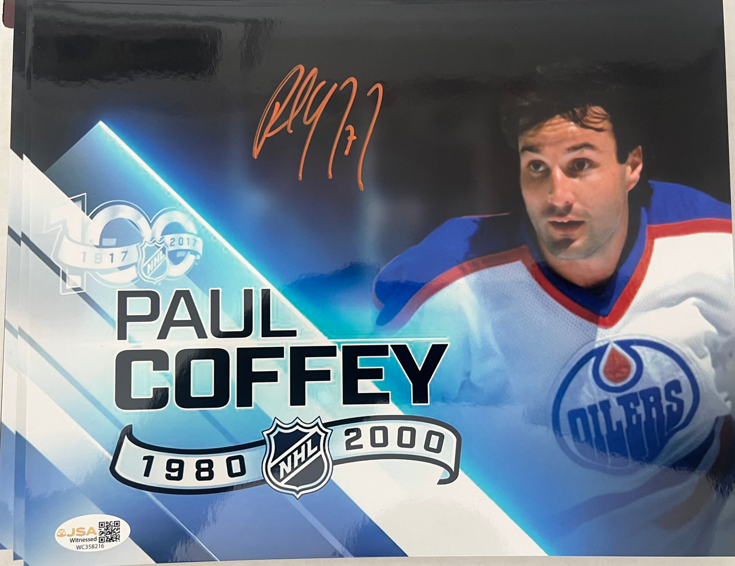 PAUL COFFEY SIGNED 8x10. 100 GREATEST PLAYERS OF ALL TIME