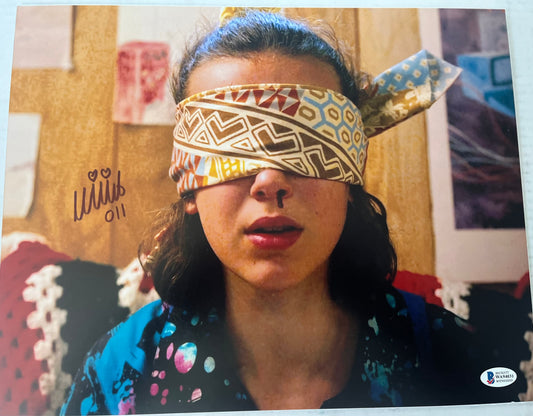 MILLIE BOBBY BROWN  SIGNED 11X14  STRANGER THINGS   BLINDFOLDED  WBECKETT