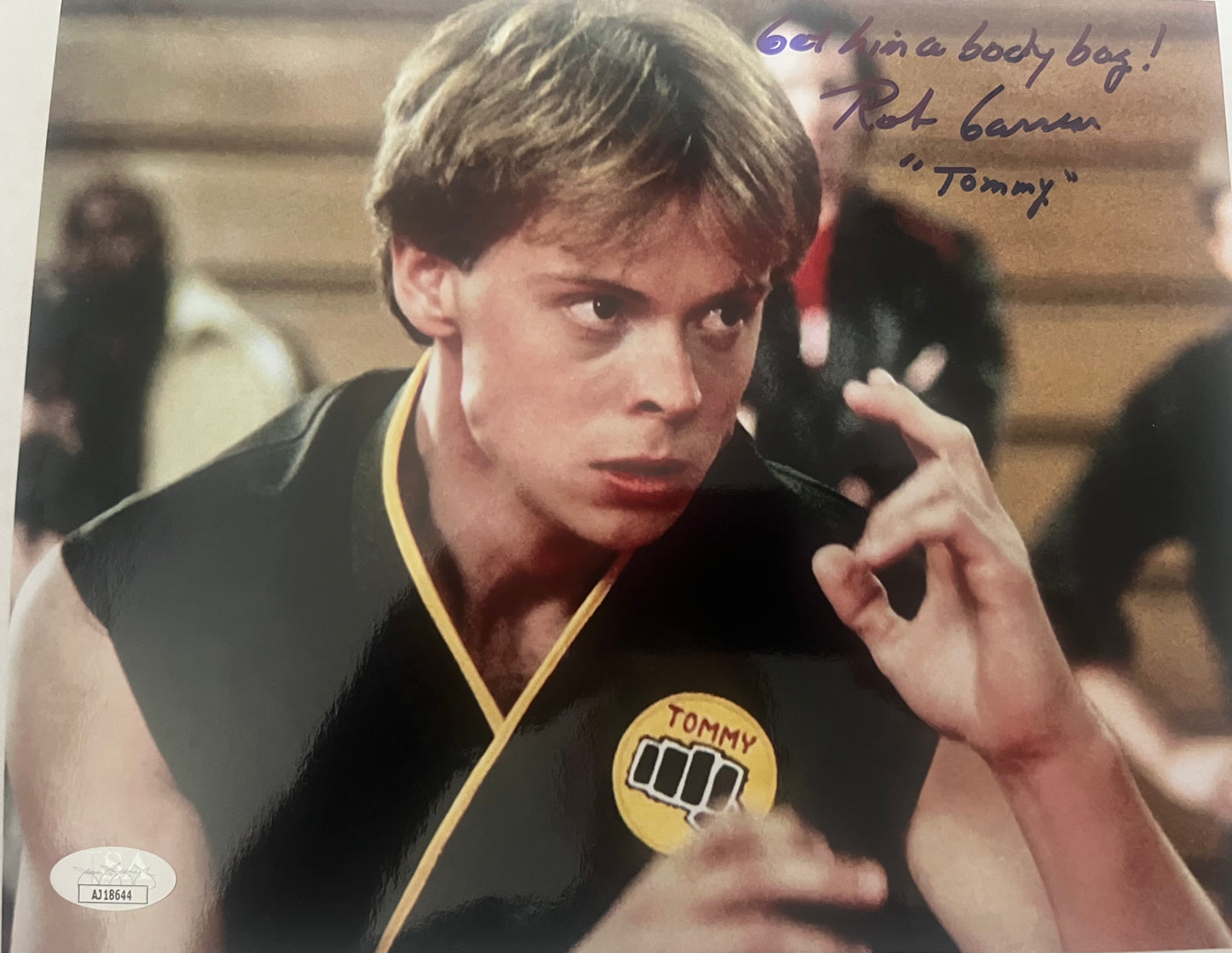 Rob Garrison signed  8x10 Karate Kid  "Tommy" w/inscription  JSA  Deceased