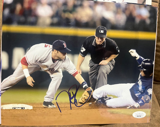 Dustin Pedroia Signed 8x10 fielding RED SOX WS Champ   JSA