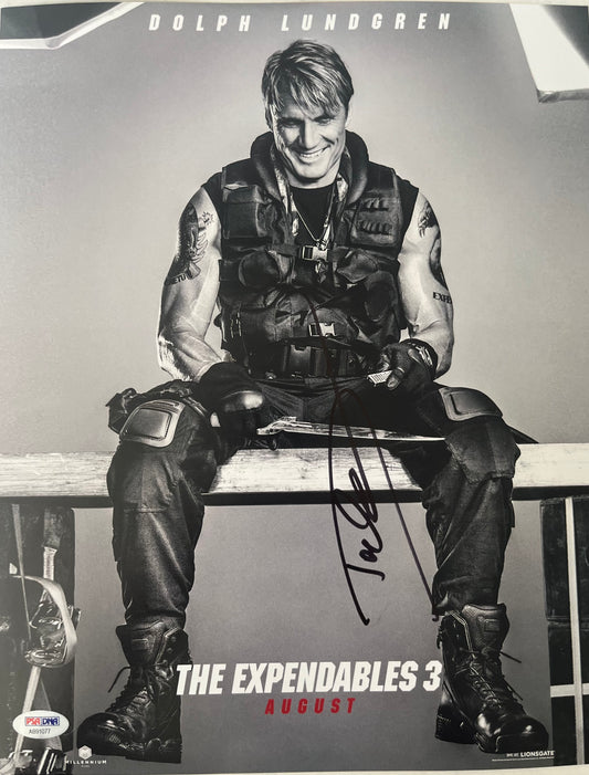 DOLPH LUNDGREN SIGNED 11X14 THE EXPENDIBLES 3 W/PSA