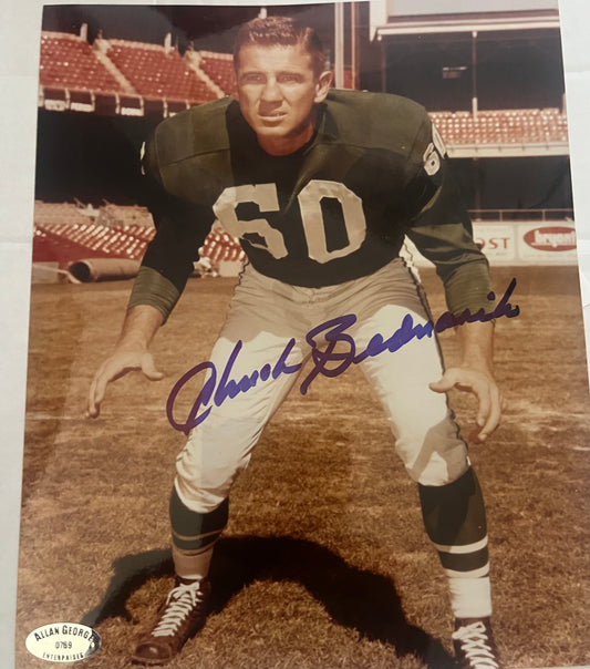 CHUCK BEDNARICK SIGNED 8X10  EAGLES    DECEASED