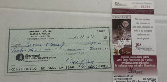CELTICS HOF LEGEND BOB COUSY SIGNED CHECK W/JSA