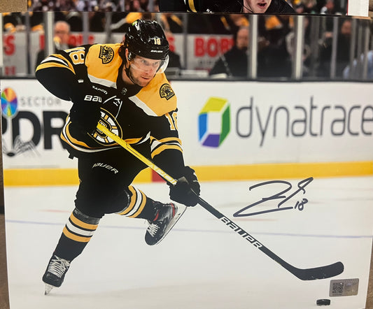 Pavel Zacha signed 8x10  Bruins black jersey  with NEP Cert