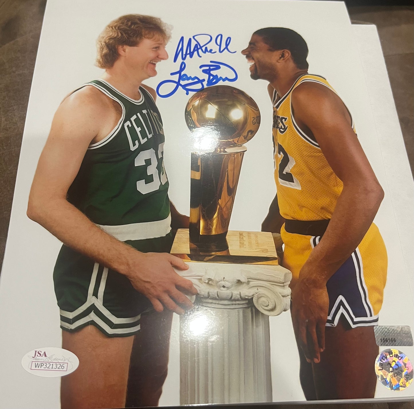Larry Bird & Magic Johnson signed 8x10  JSA/NEP/Bird Hologram