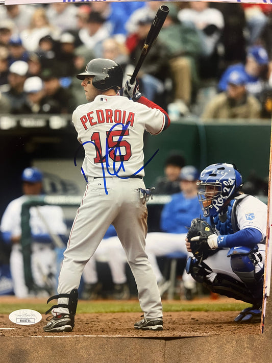 Dustin Pedroia Signed 8x10 batting RED SOX WS Champ   JSA
