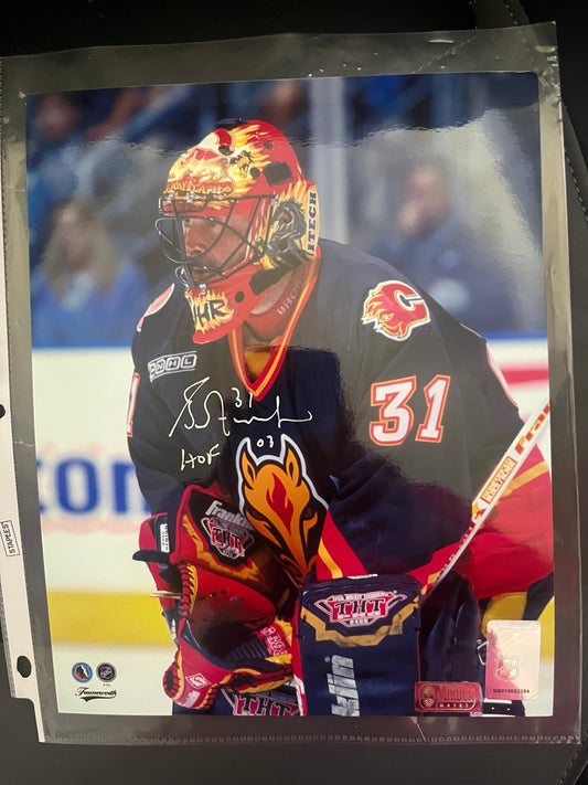 Grant Fuhr signed  8x10 Flames with HOF   Mikula Mask COA
