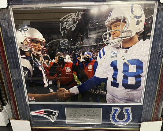 Tom Brady  and Peyton Manning signed 16x20  Profressionally mattted and framed to 22x24 #1