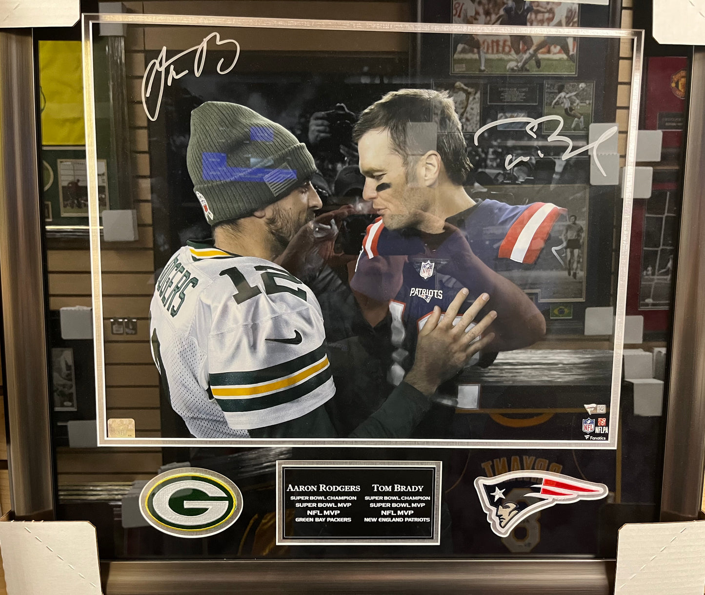 Tom Brady and Aaron Rodgers signed 16x20  Profressionally mattted and framed to 22x24