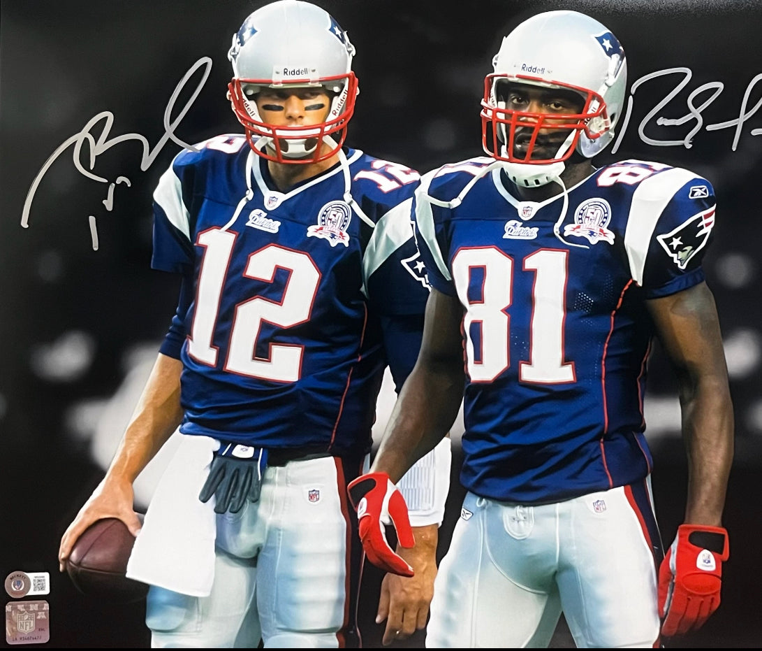 Tom Brady  and Randy Moss signed 16x20  Profressionally mattted and framed to 22x24