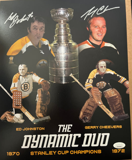 Bruins Goalie Legends Gerry Cheevers & Eddie Johnston signed 11x14