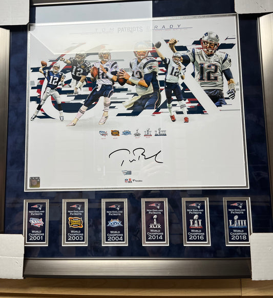 Tom Brady signed 16x20 "Career Collage"  Profressionally mattted and framed to 22x24