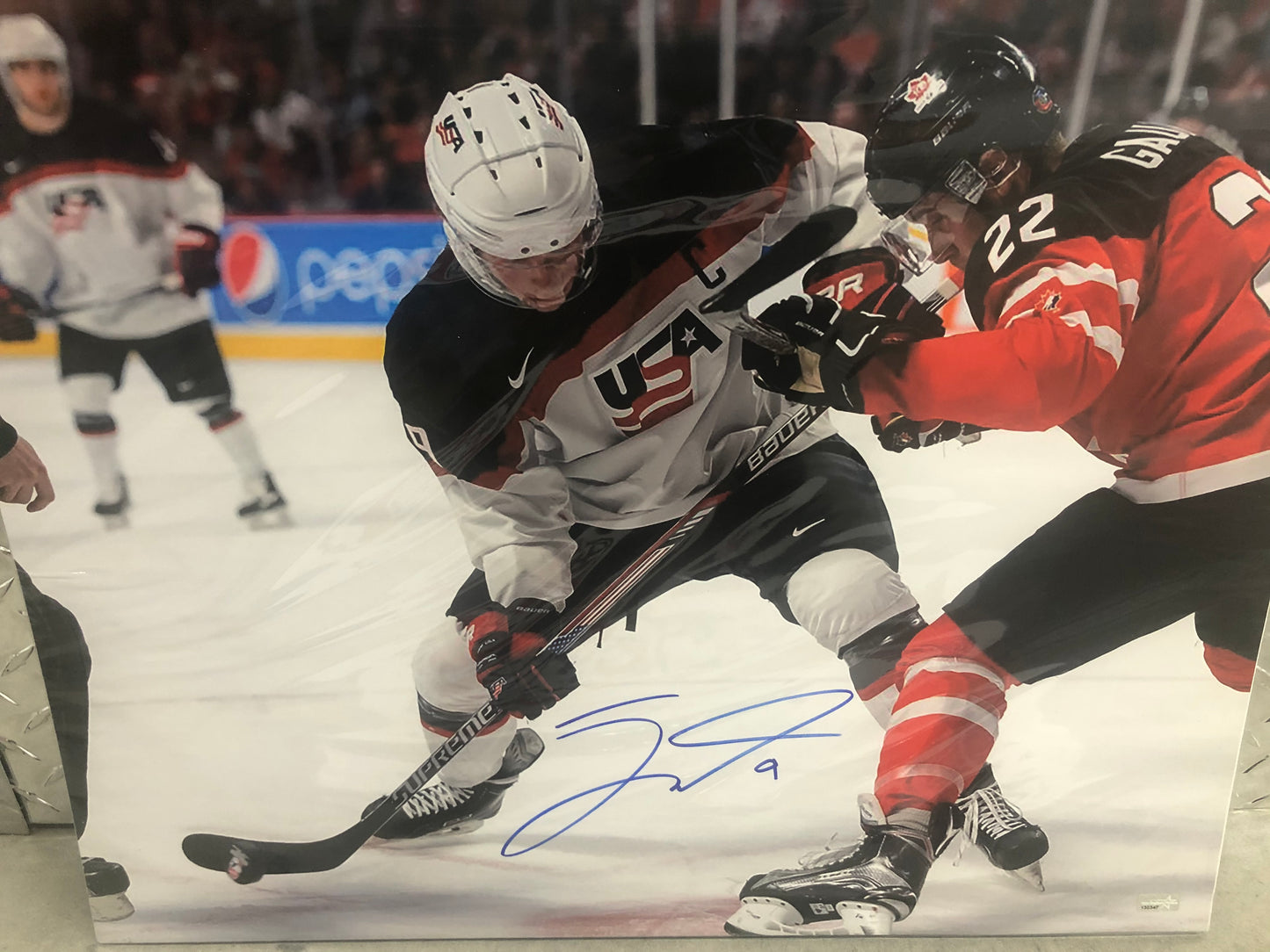 Jack Eichel signed 16x20 Team USA with NEP Certification