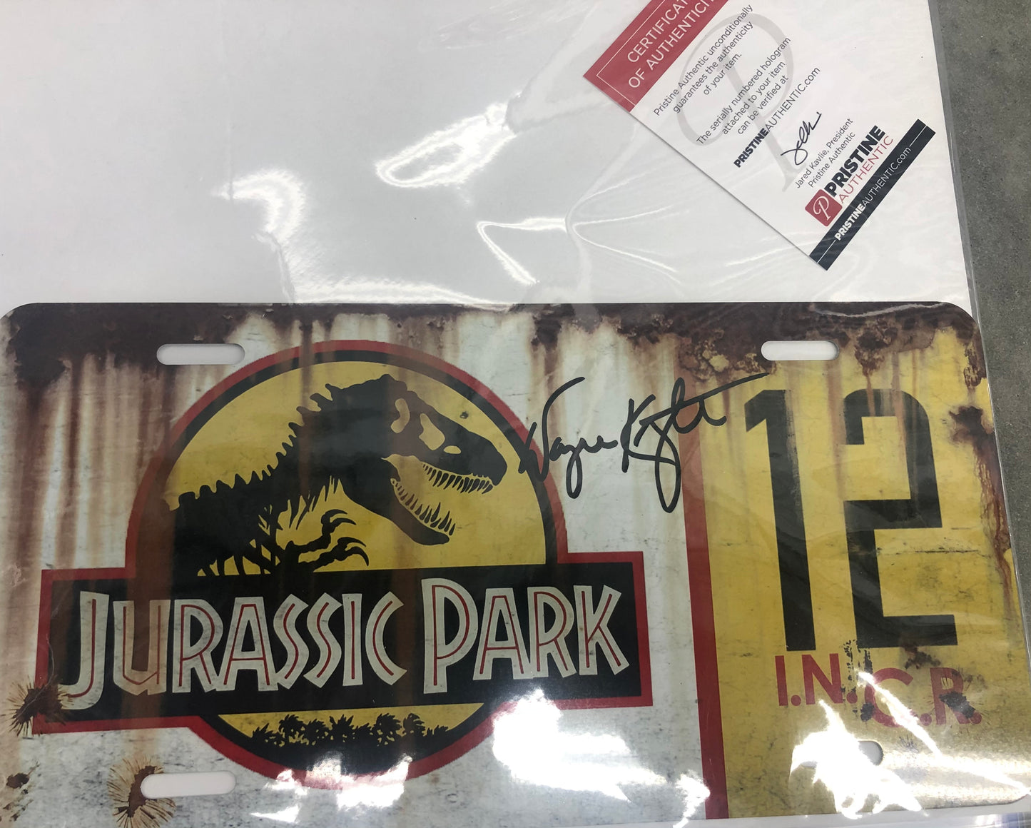 Wayne Knight signed Jurassic Park License plate with Pristine Cert