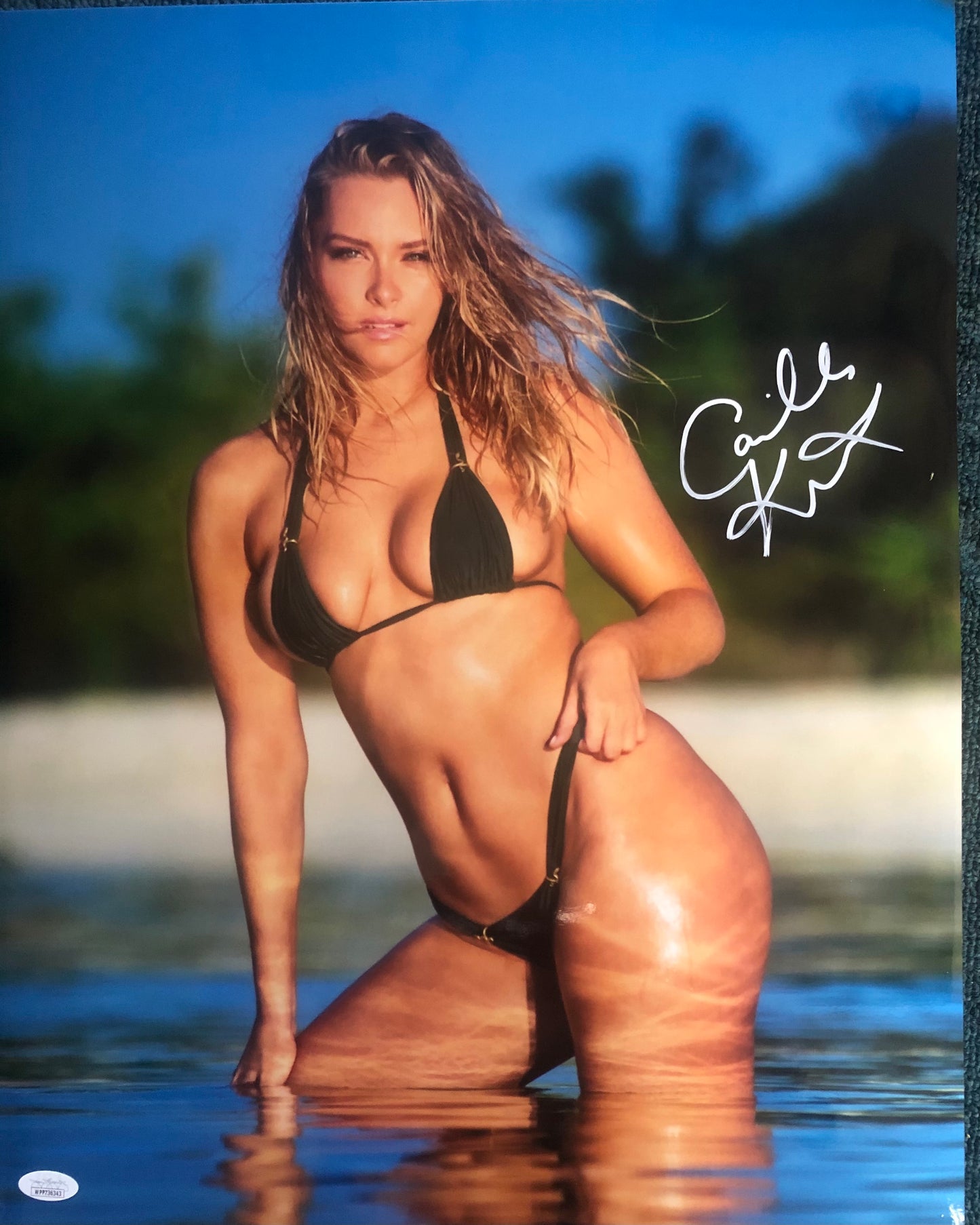 Camille Kosek signed metallic 16x20  Sports Ill. Cover model with JSA Witness