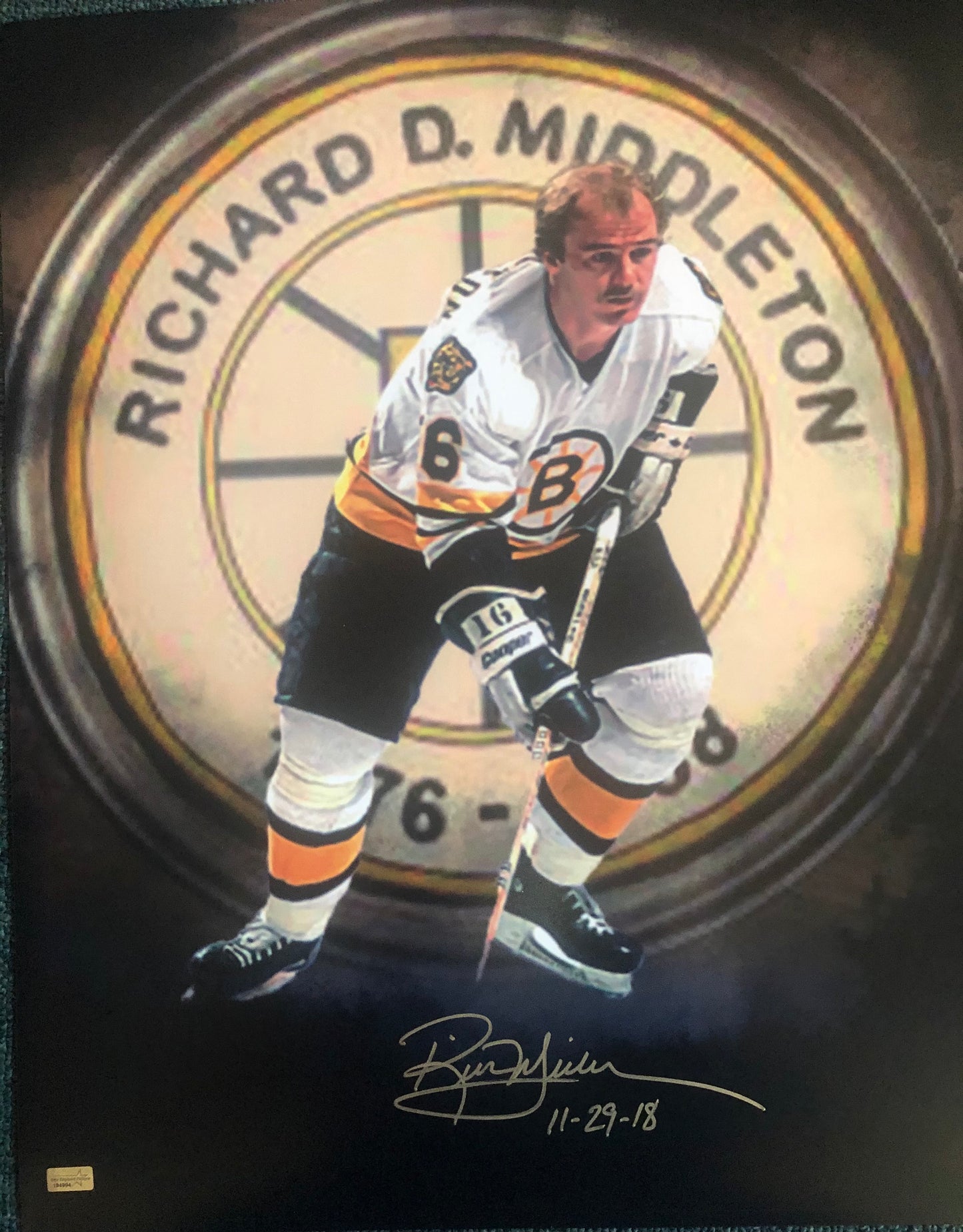 Rick Middleton Bruins Retirement 16x20 w/inscription  New England Picture Cert