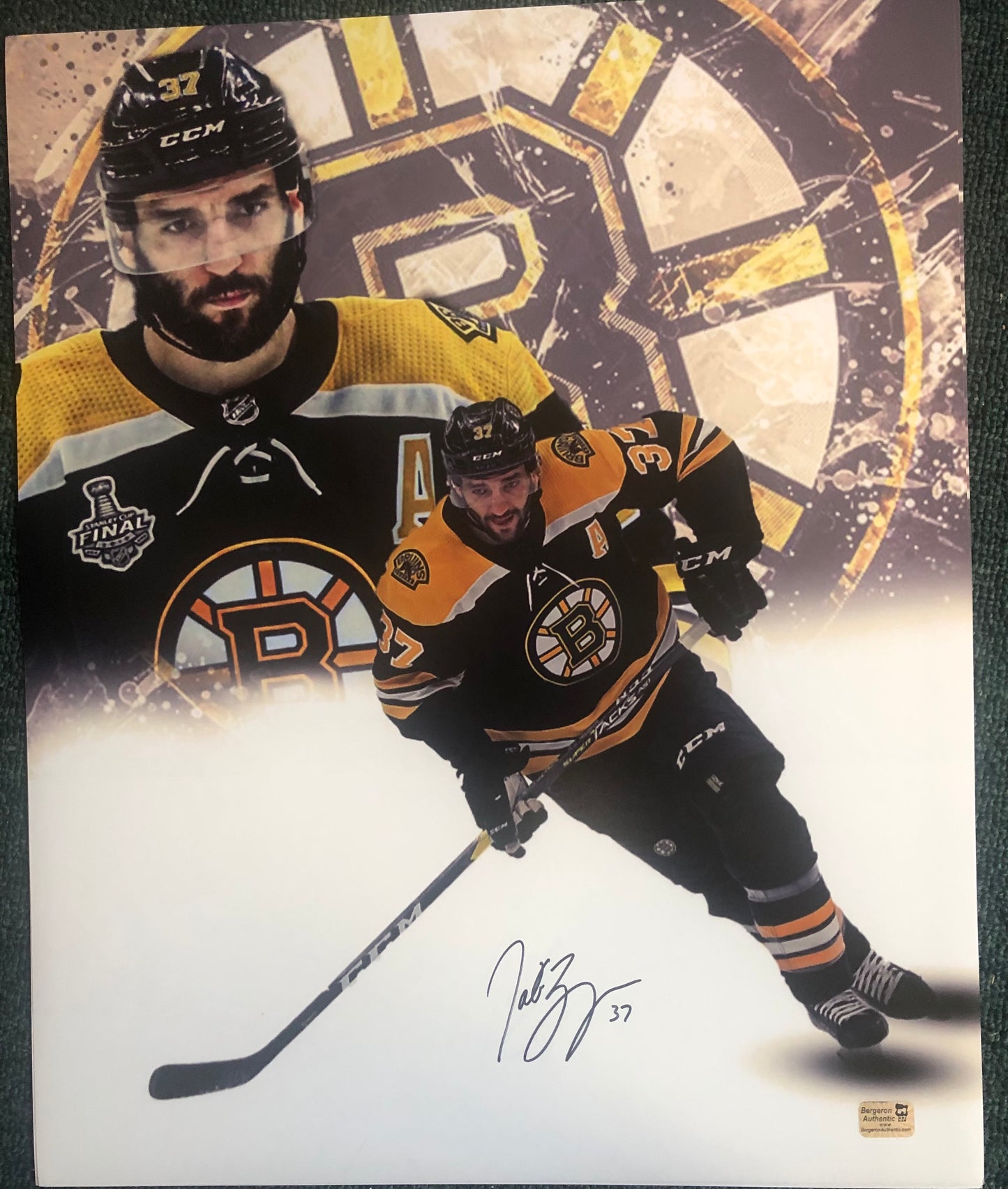 Patrice Bergeron signed 16x20 with Bergeron Hologram  PGACOLLECTIBLES EXCLUSIVE