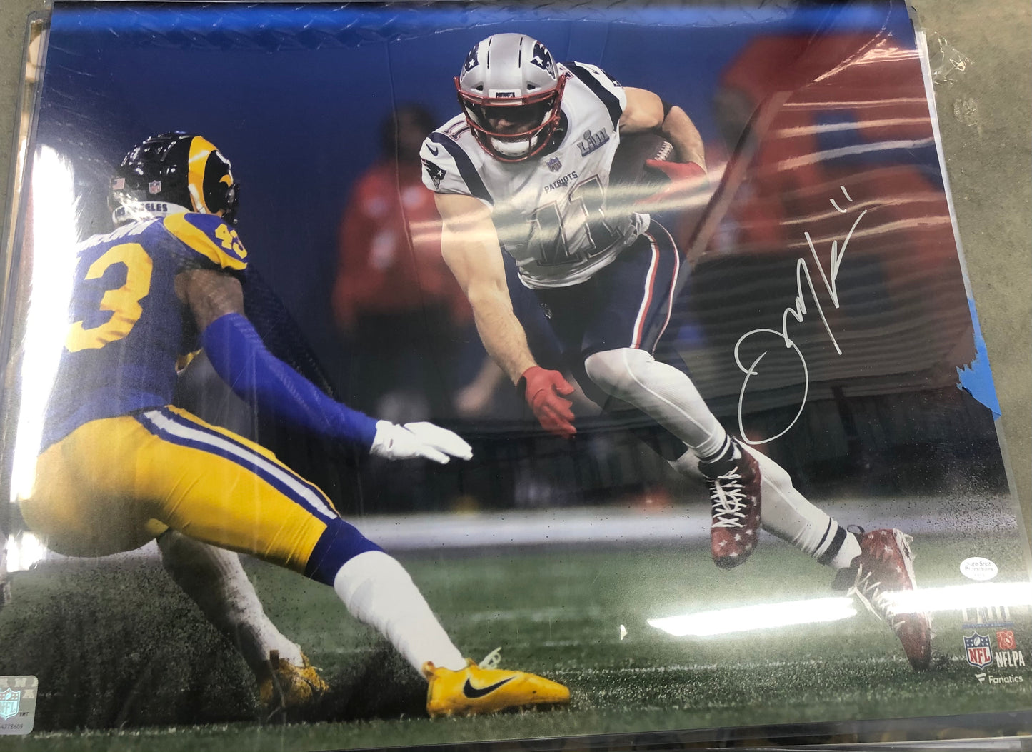 Julian Edelman signed 16x20 with certification  Pats Super Bowl Champs