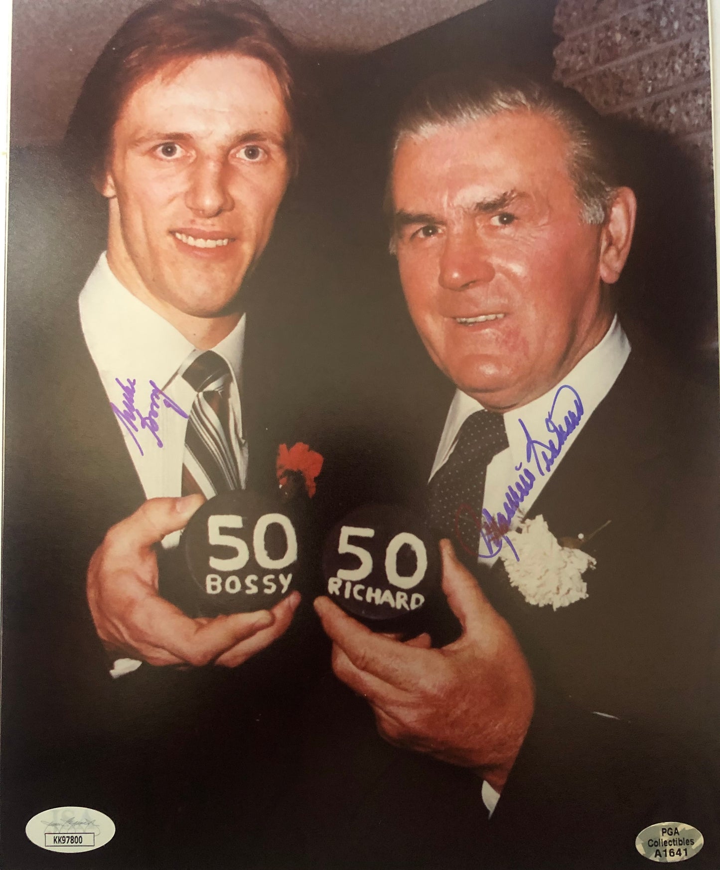 Maurice Richard and Mike Bossy signed 8x10 with JSA Certification