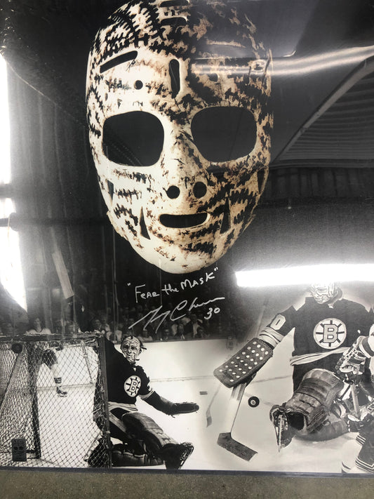 Gerry Cheevers signed 16x20 w/ Fear the Mask inscription, Cheevers hologram