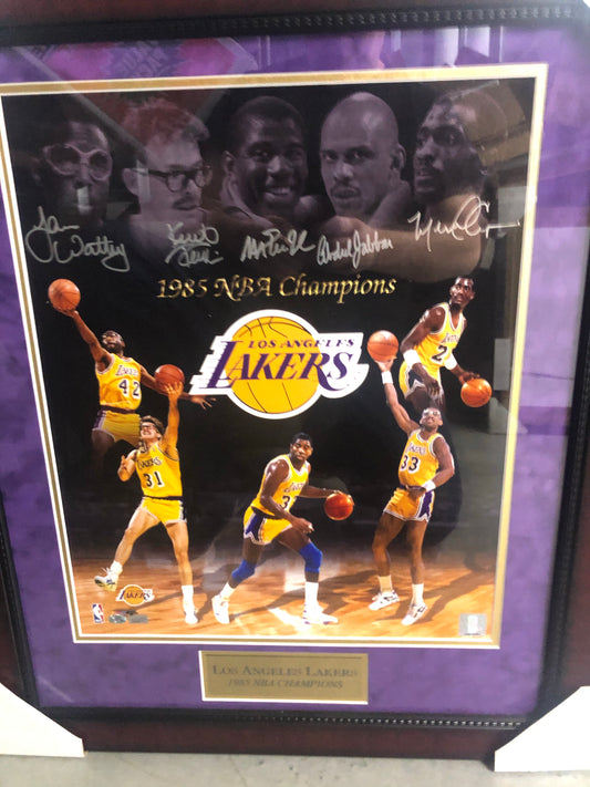 1985 Los Angeles Lakers team signed 16x20 custom framed with JSA Full Letter