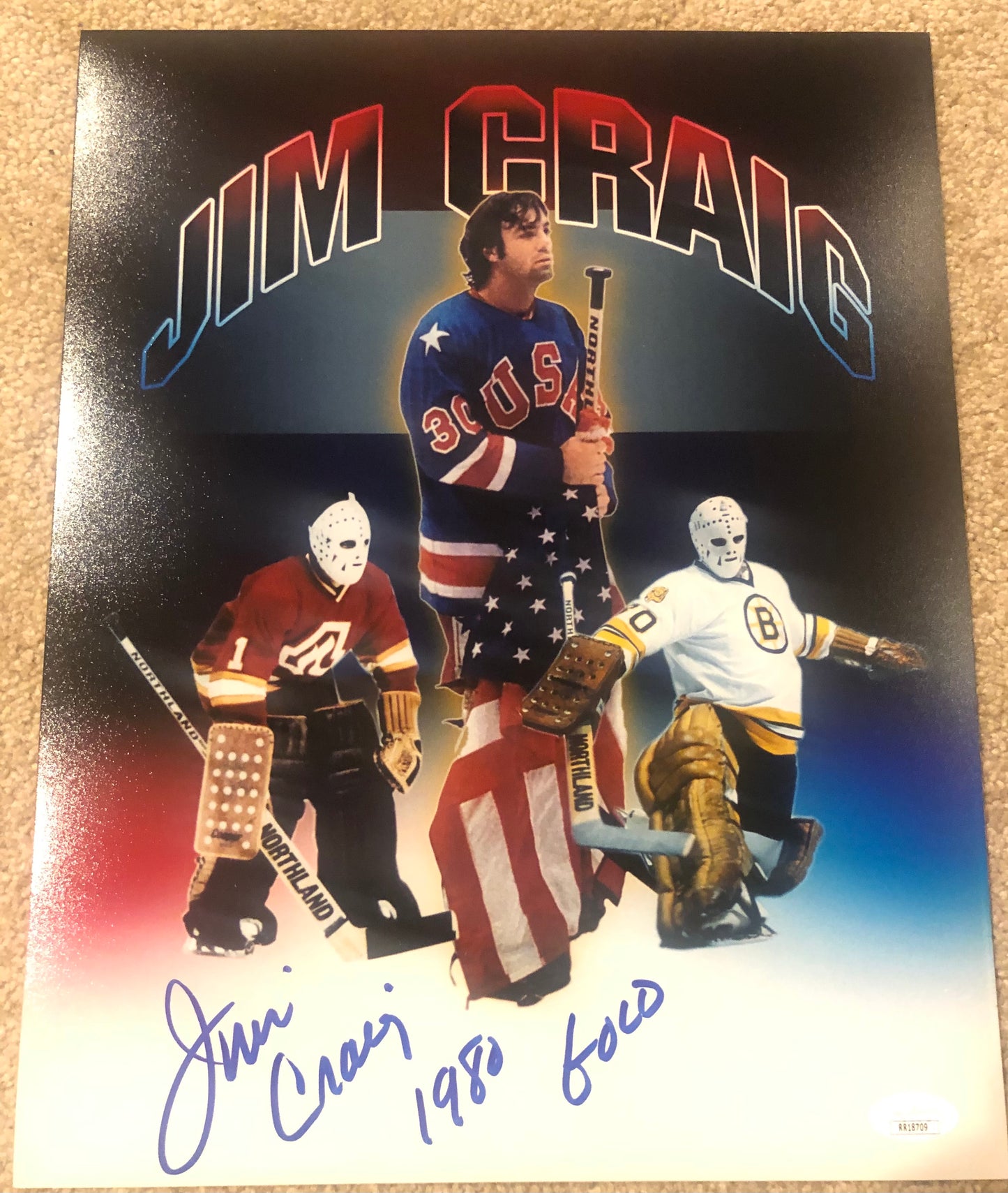 Jim Craig signed 11x14 Career collage with Inscription and JSA Cert