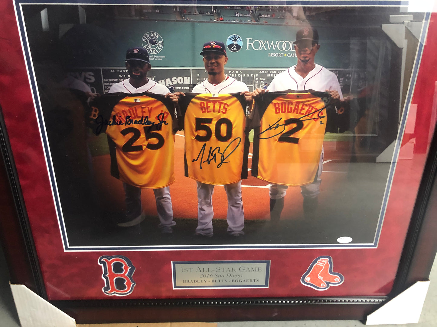 Red Sox Betts, Bradley, Boegarts signed 16x20 All Star framed photo with JSA Witness