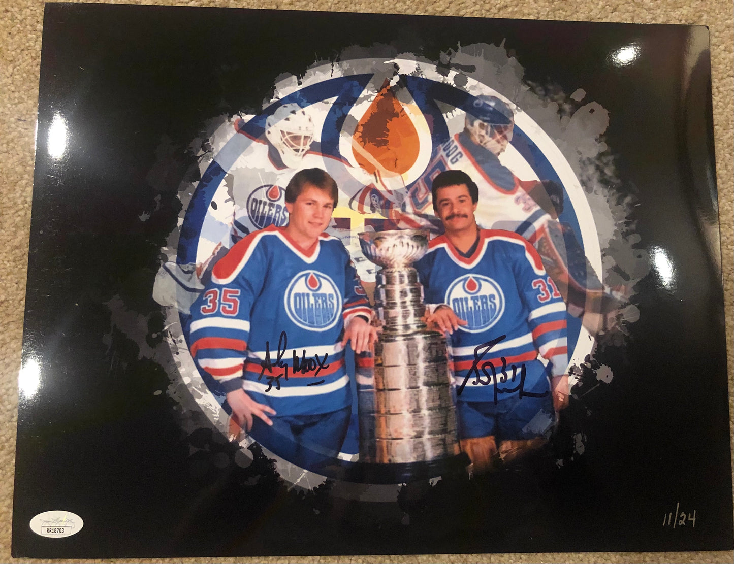 Grant Fuhr and Andy Moog dual signed 11x14  Limited Edition  with JSA Cert