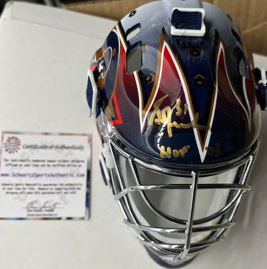 Oilers Grant Fuhr signed mini mask with HOF Inscription