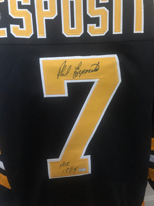 Boston Bruins Phil Esposito signed  custom jersey w/HOF   NEP Cert
