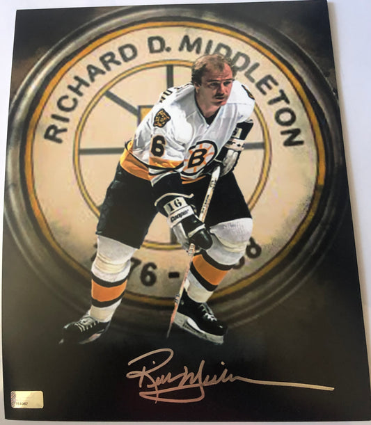 Rick Middleton custom signed 8x10 Bruins