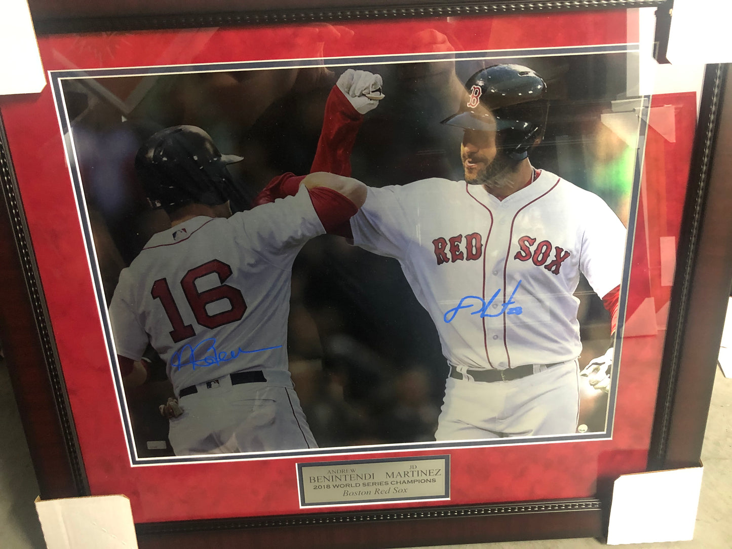 Red Sox JD Martinez & Andrew Benetendi signed 16x20 metal plate framed w/ Steiner Cert