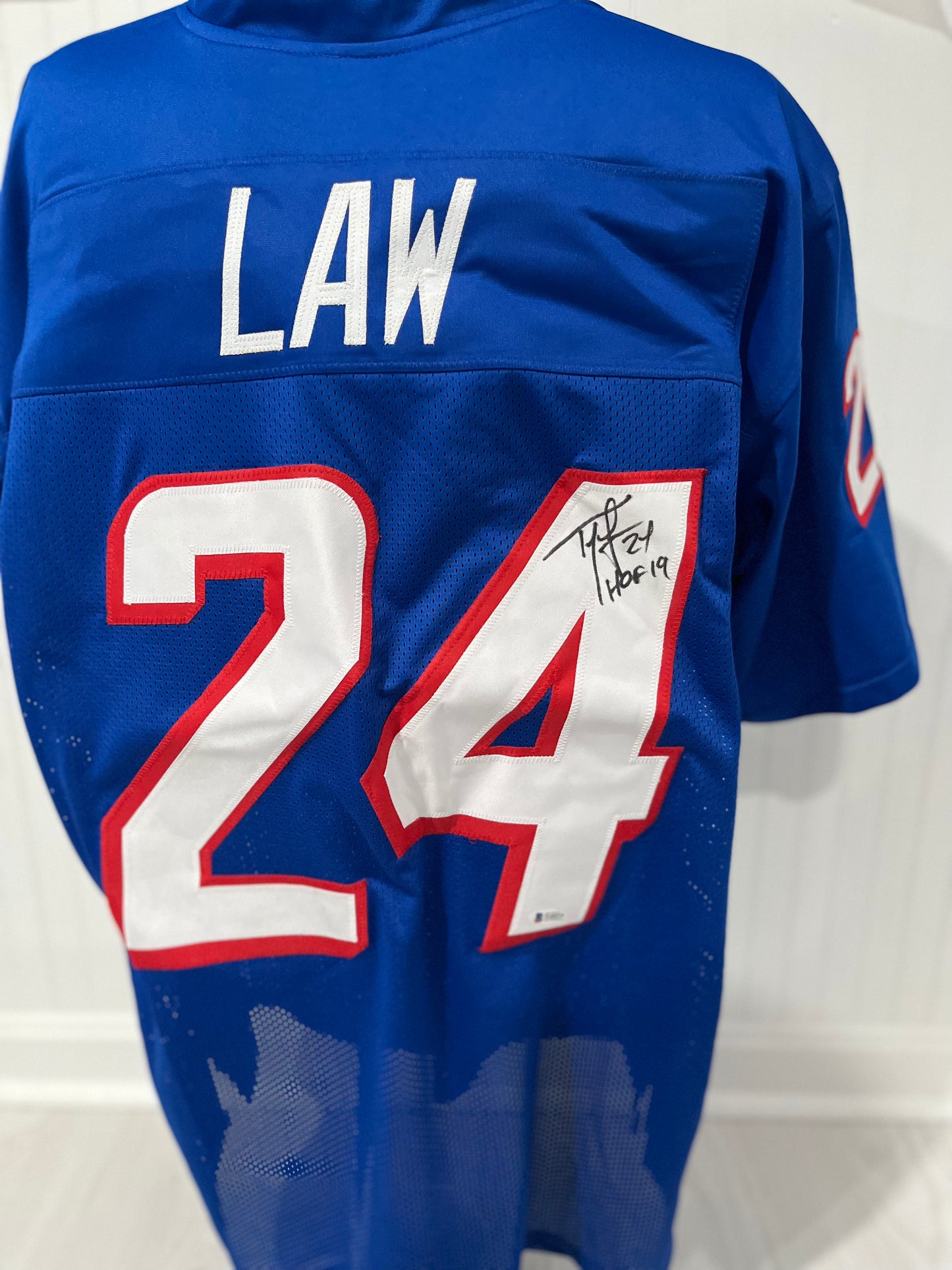 Patriots Ty Law signed custom jersey with HOF inscription