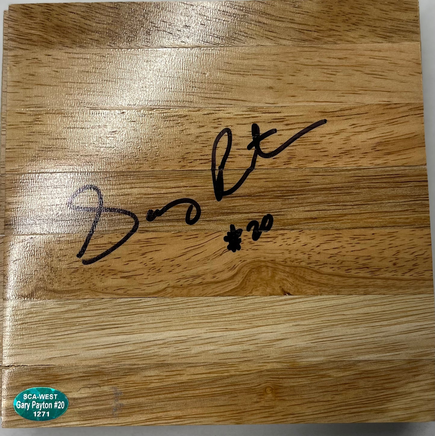 Celtics Gary Payton signed 6x6 floorboard   HOF