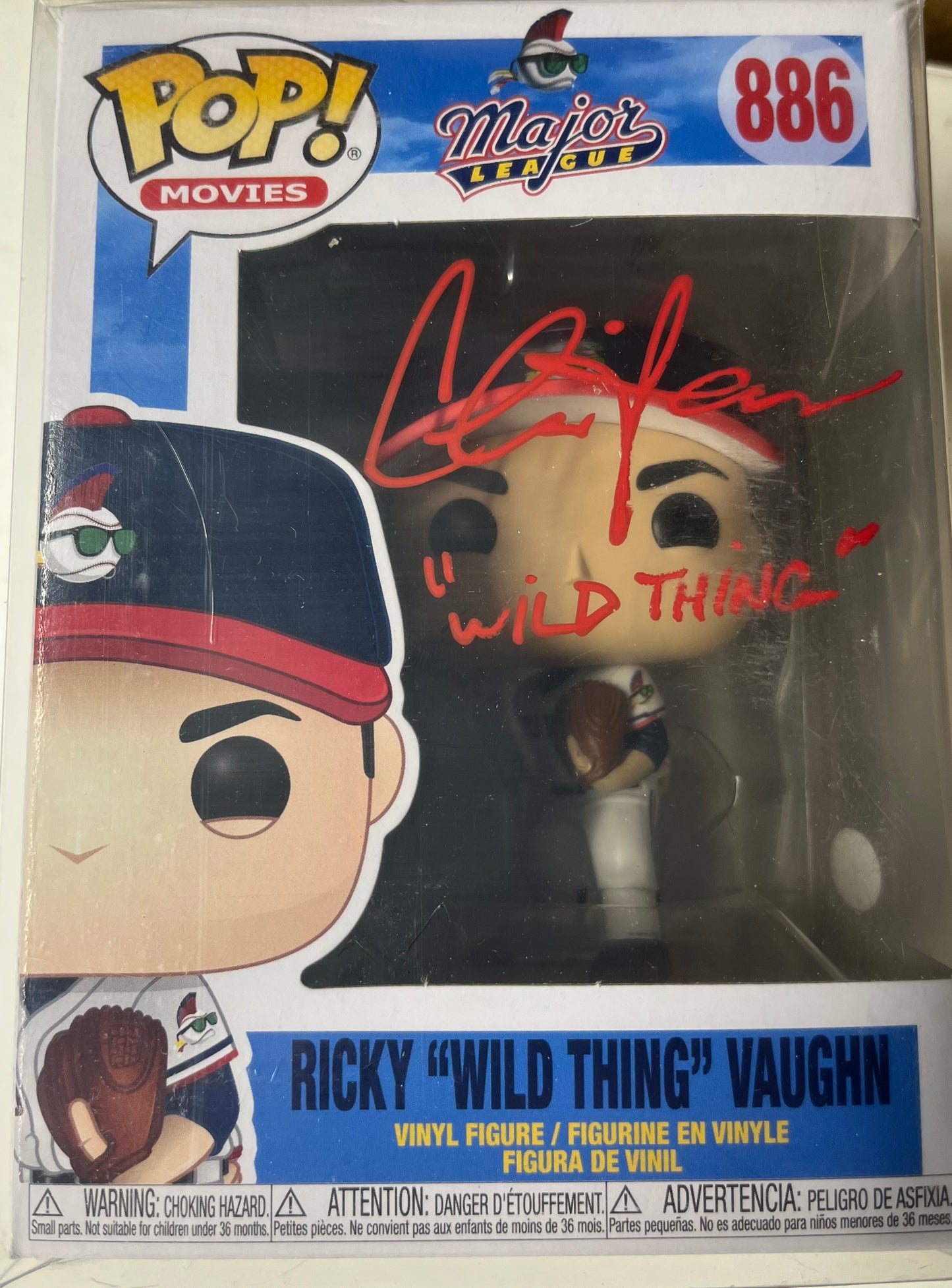 Major League Charlie Sheen signed Funko Pop With Wild Thing Inscription