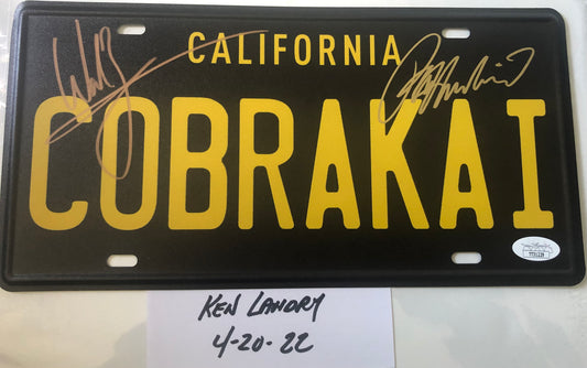 Cobra Kai signed license plate by Ralph Macchio and William Zabka with JSA Certification
