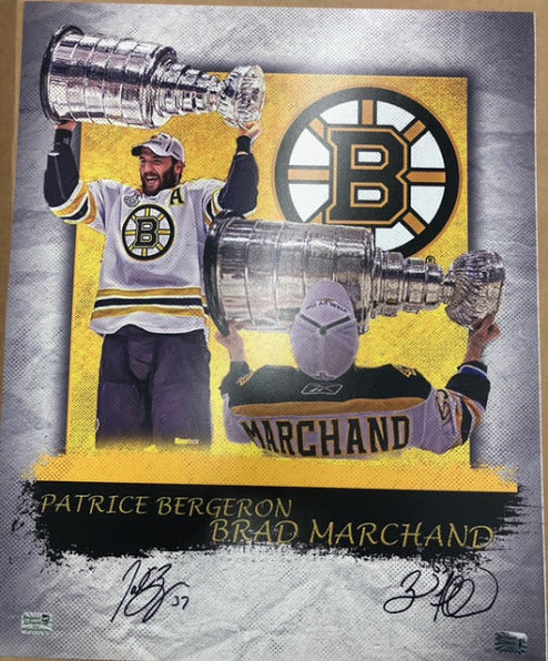 Bruins Patrice Bergeron & Brad Marchand signed custom 16x20 with player holograms
